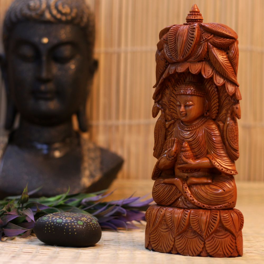 WOODEN SHESHAM BUDHA 11 INCH