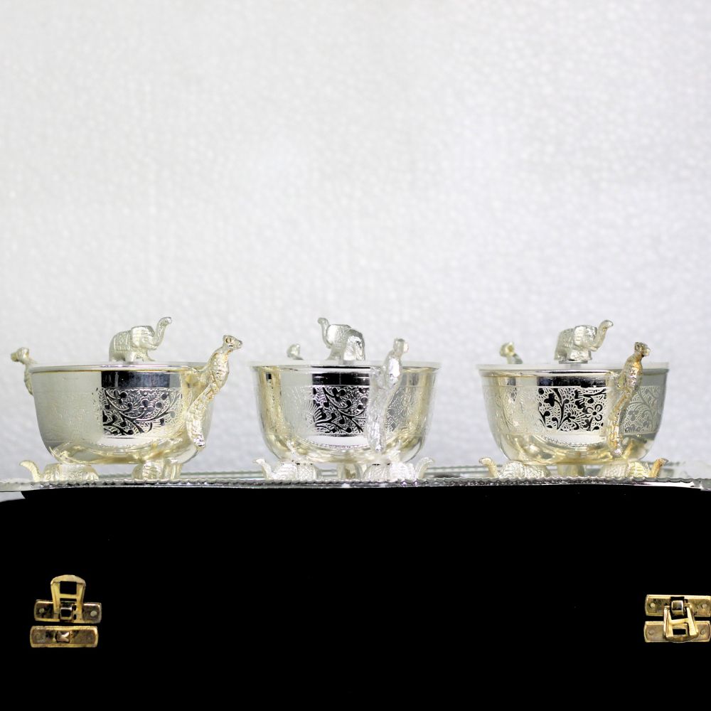 3Pc Brass Elephant/Peacock Bowl Set - 4