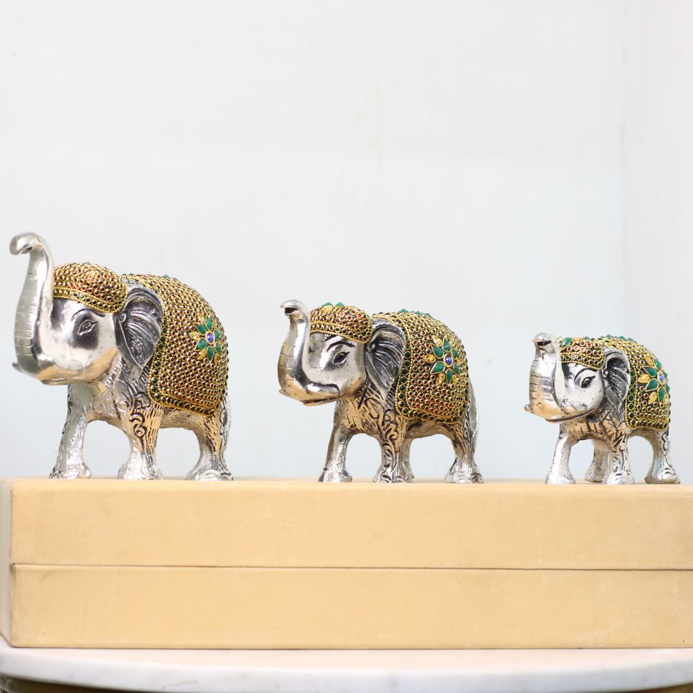 Metal Stone Elephant S/3 With Box - 5
