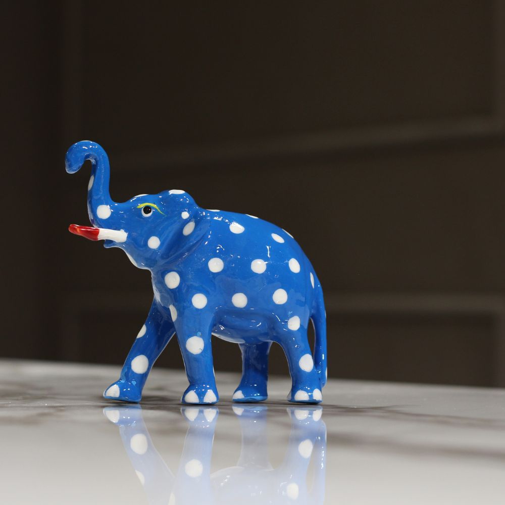 Metal Elephant Blue Pottery Painting 5'' - 3