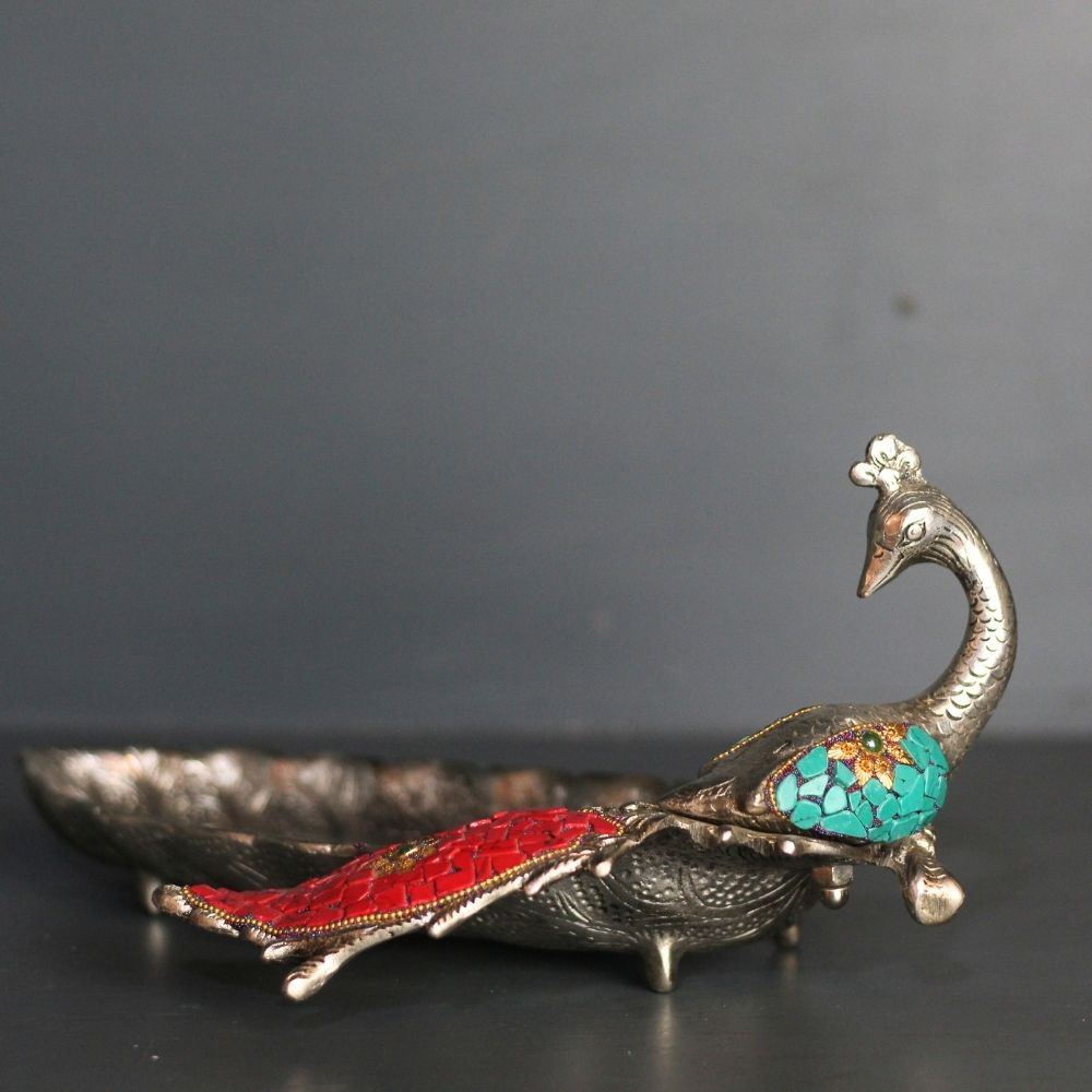 Metal Stone Peacock Plate