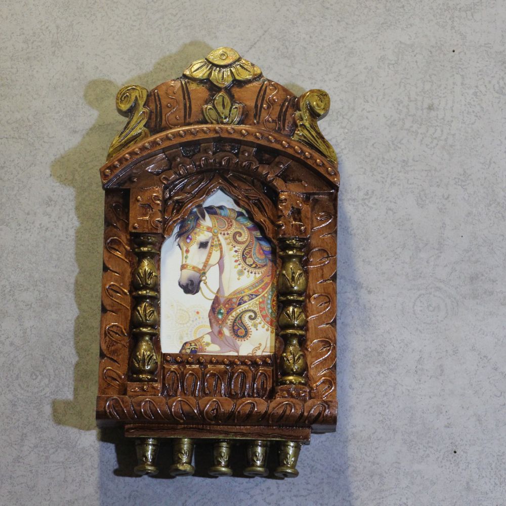 Wooden Jharokha With Painting 10'' - 4