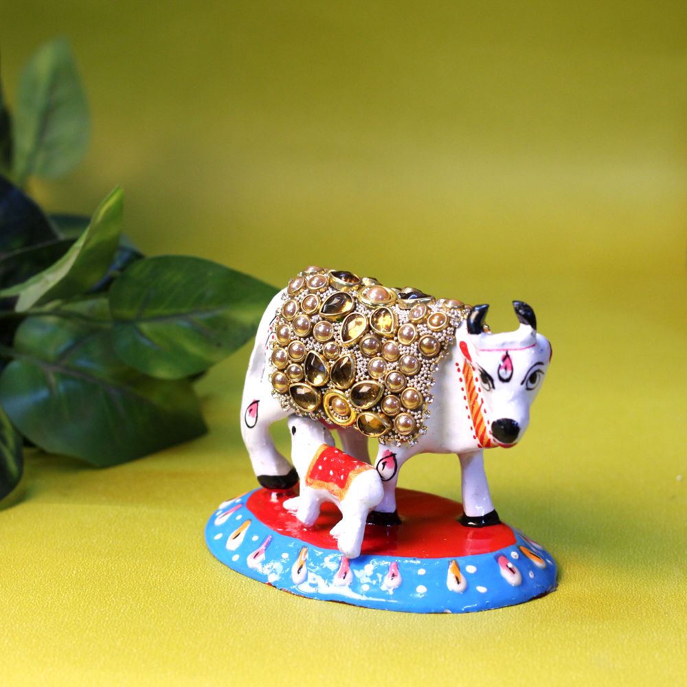 Metal Stone Cow With Baby 3''