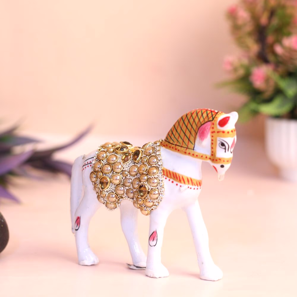 White Metal Stone Horse 3''