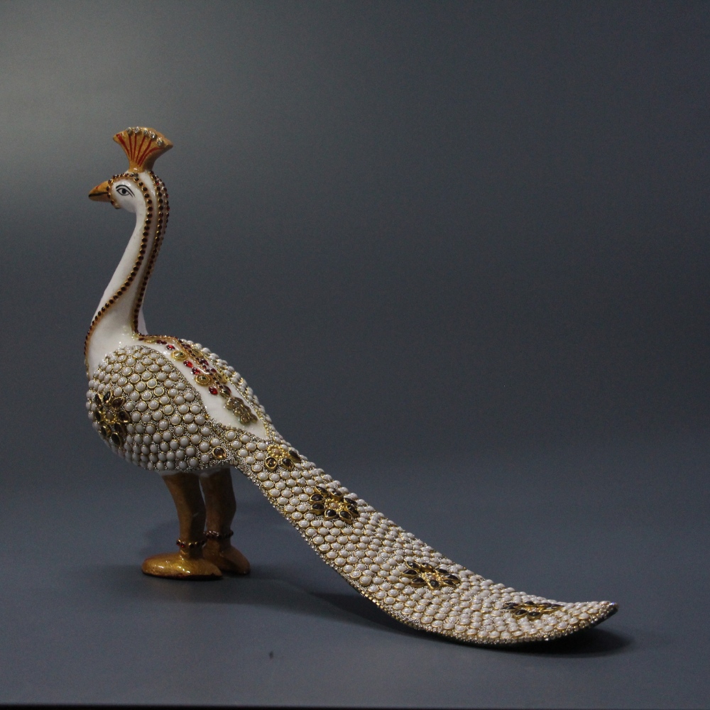 Metal Stone White peacock 8'' - 4