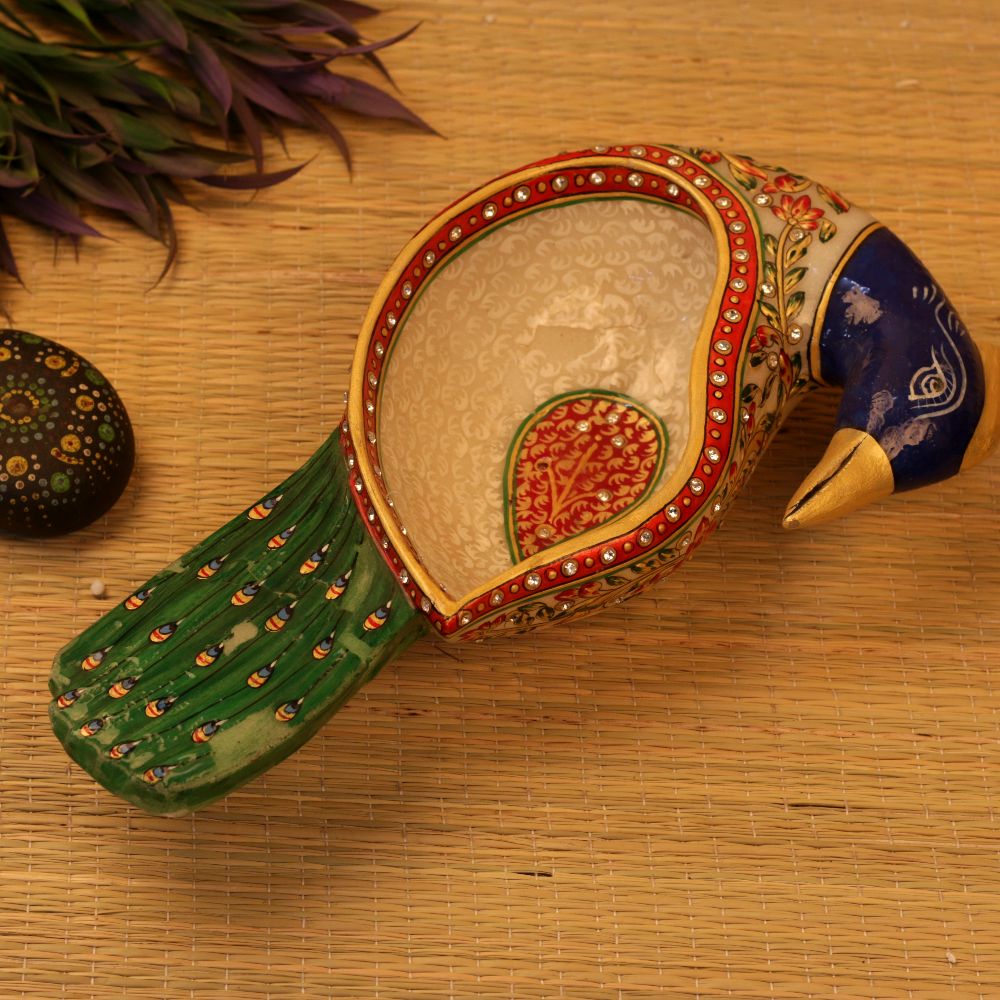 MARBLE PEACOCK BOWL 13 INCH