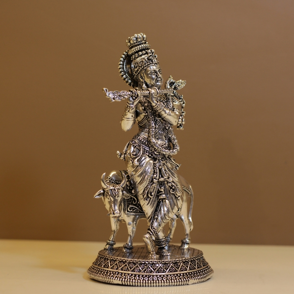 Brass Standing Krishna Cow - 6