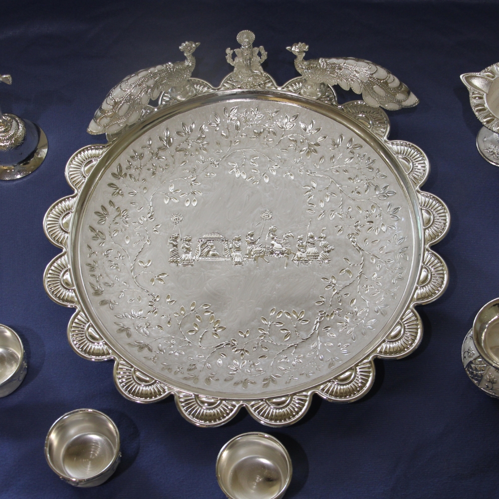 Ganesh Peacock Pooja Thali Set/8 - 3