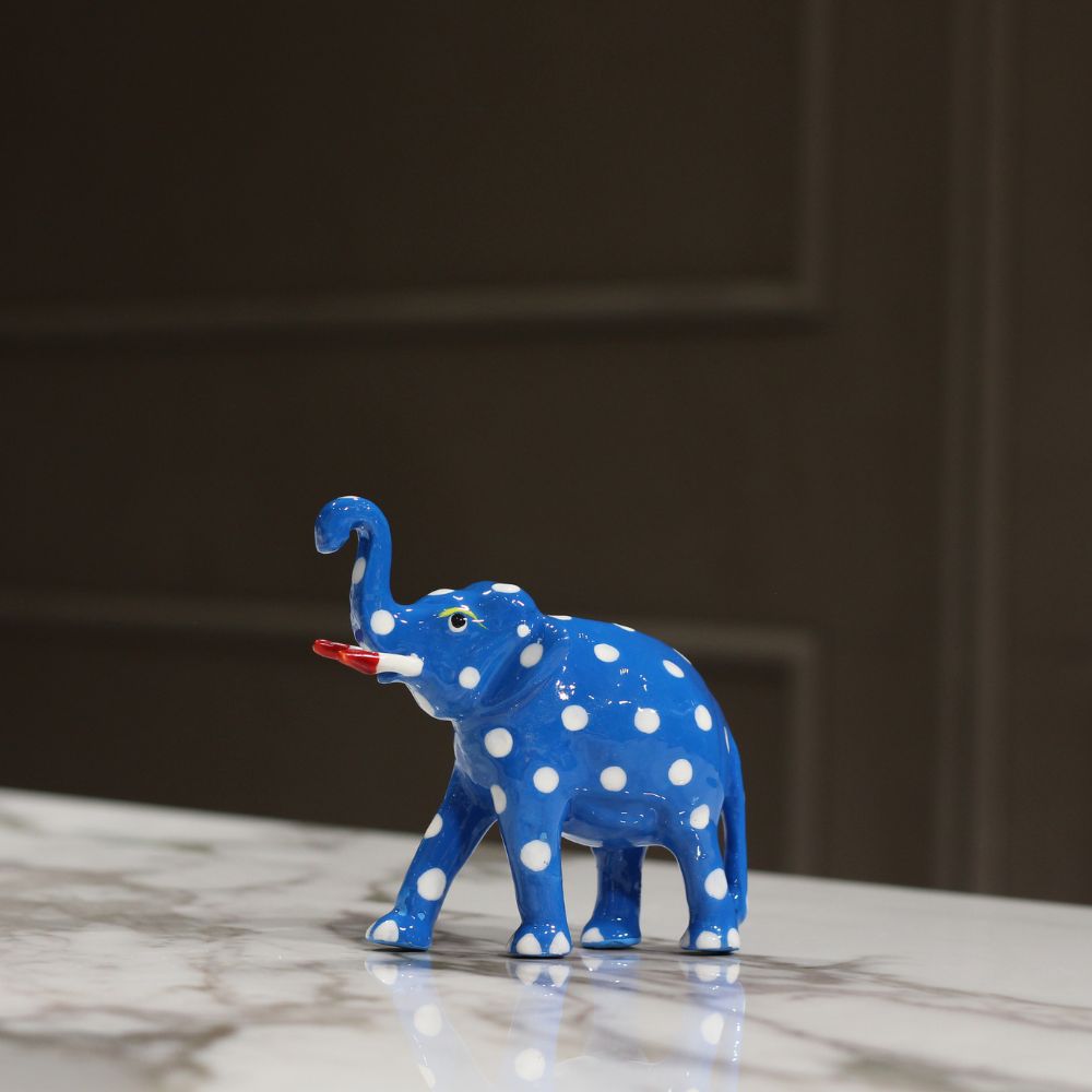 Metal Elephant Blue Pottery Painting 5''