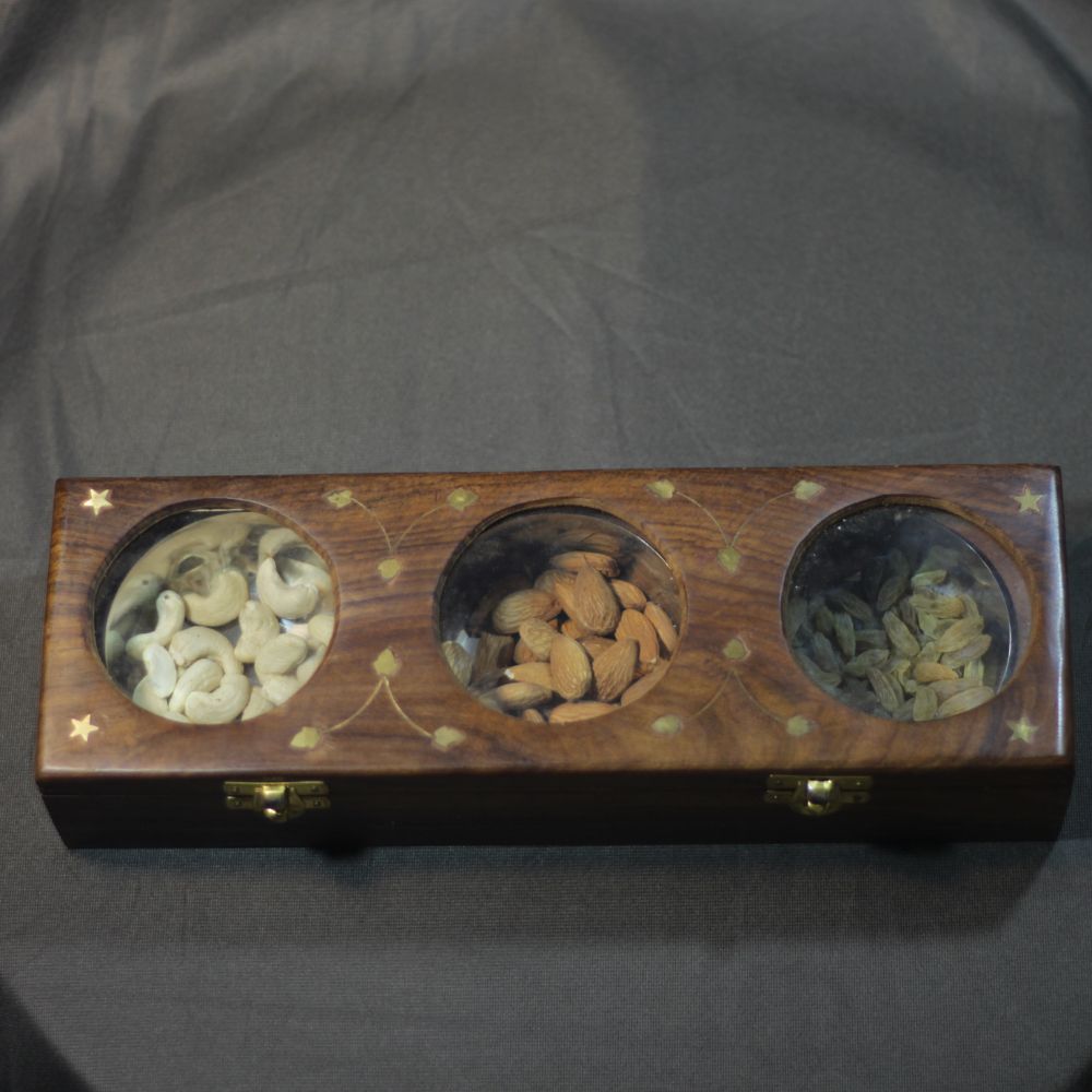 Wooden Dryfruit Box 3 Bowl 12X4 - 4
