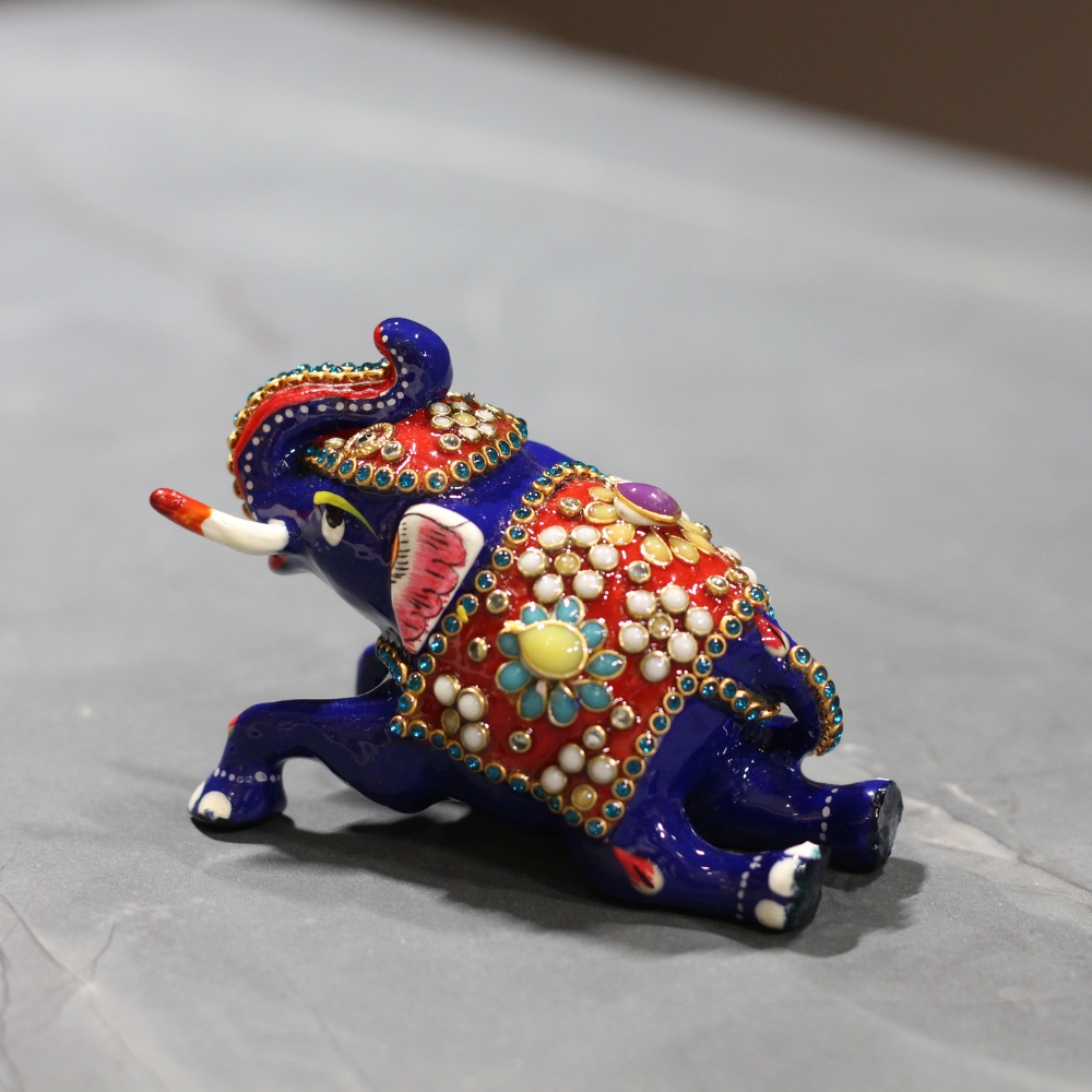Metal Sitting Elephant Stone Work 3'' - 4