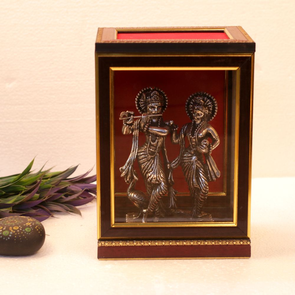 METAL 10 INCH RADHA KRISHNA IN BOX FRAME