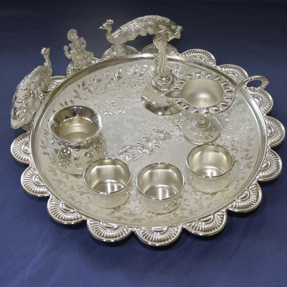Ganesh Peacock Pooja Thali Set/8 - 5