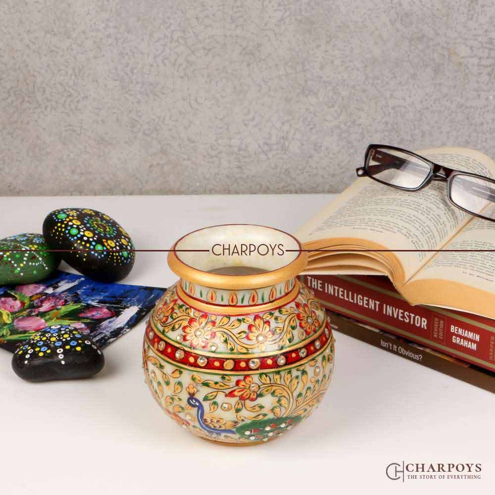 Marble Flower Pot Rajasthani Painted Design