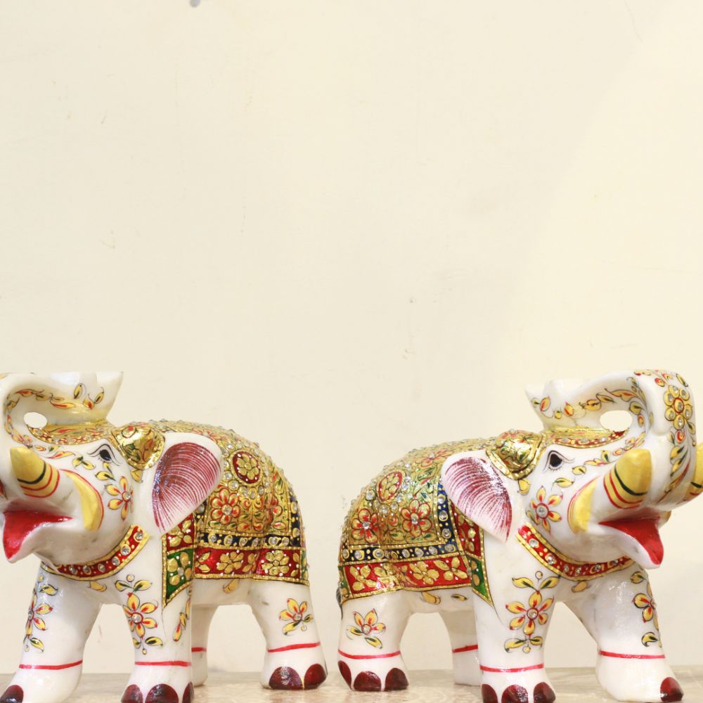 Marble Elephant Pair 15X10