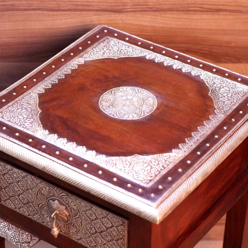 Wooden  Bedside Table Brass Ftd - 4