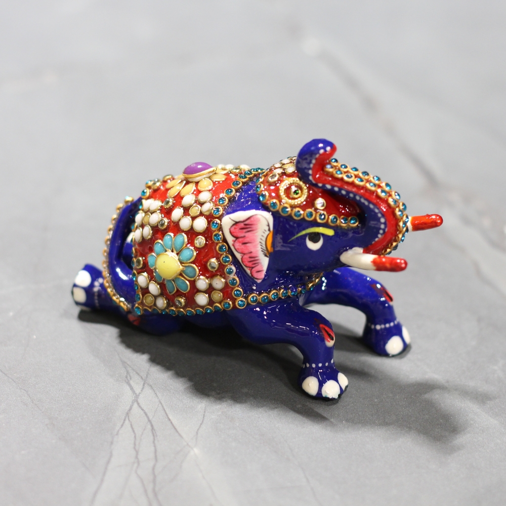 Metal Sitting Elephant Stone Work 3'' - 3