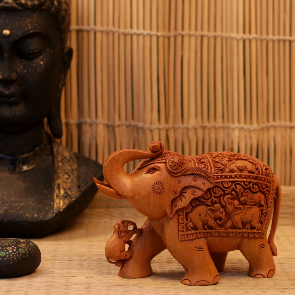 Wooden Elephant With Calf
