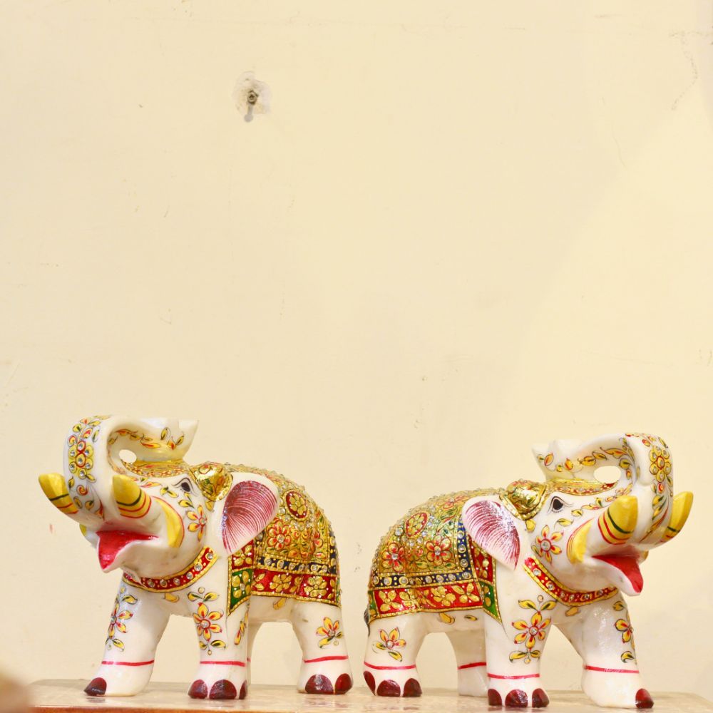 Marble Elephant Pair 7X9 - 4