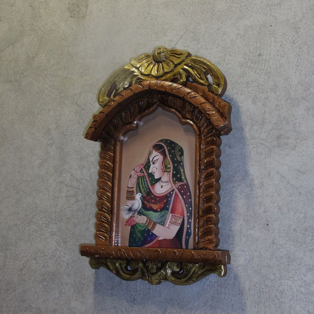 Wooden Jharokha With Painting 16'' - 7