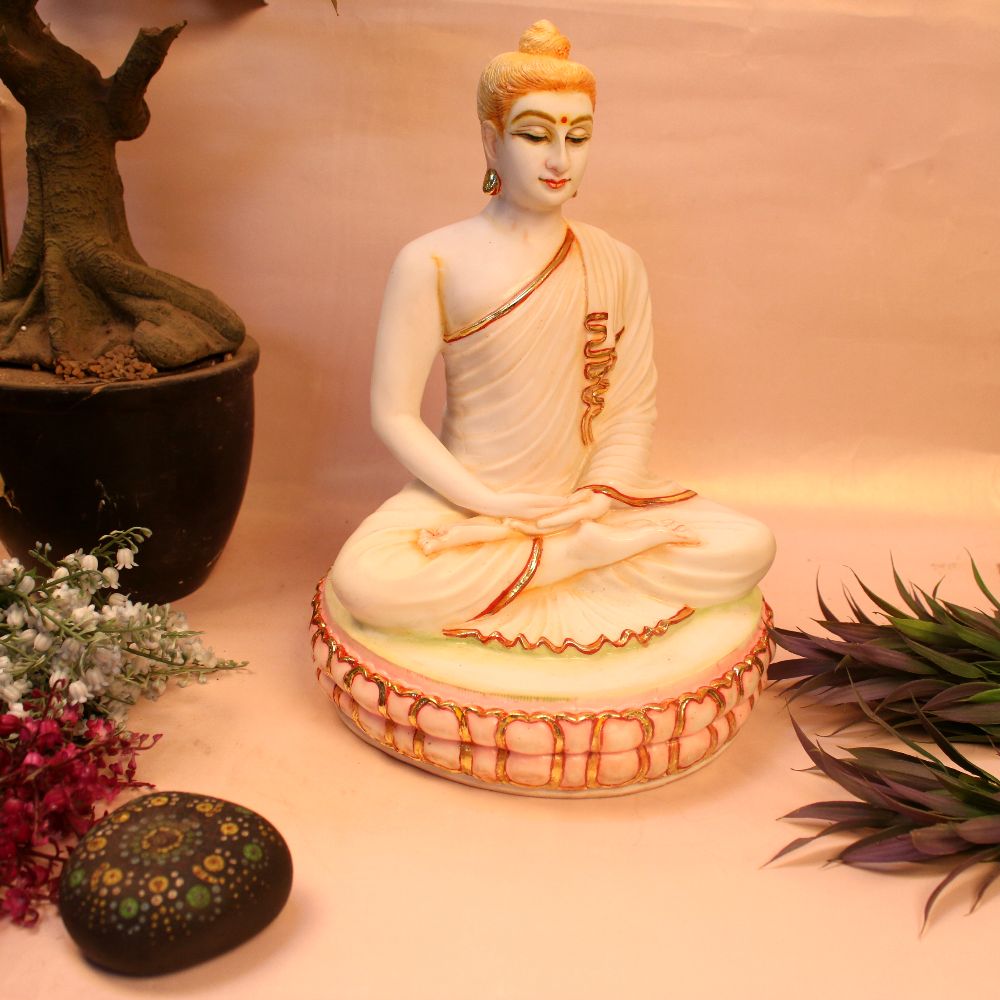 Resin White Meditating  Buddha
