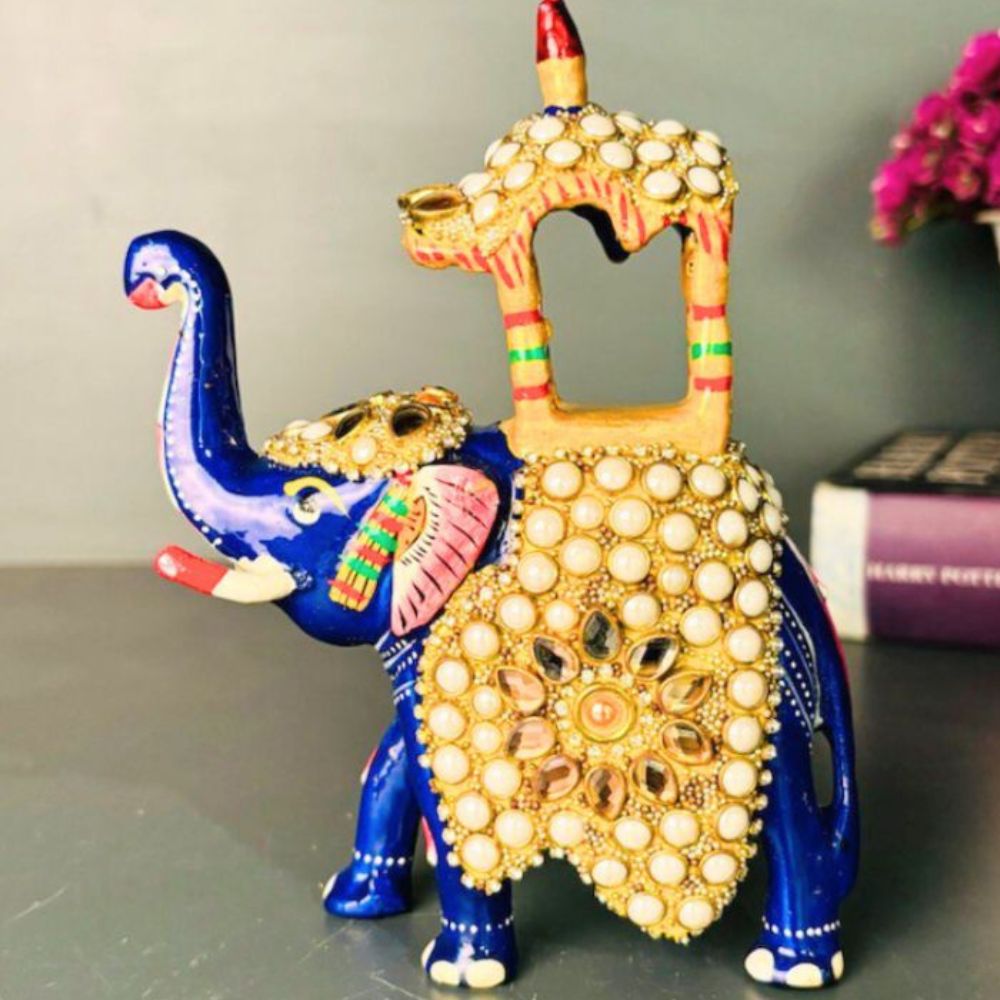Metal Stone Ambabari Elephant 6'' - 5