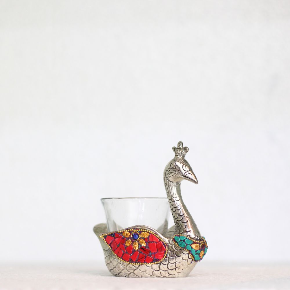 Metal Stone Peacock T-light Single Pc - 4