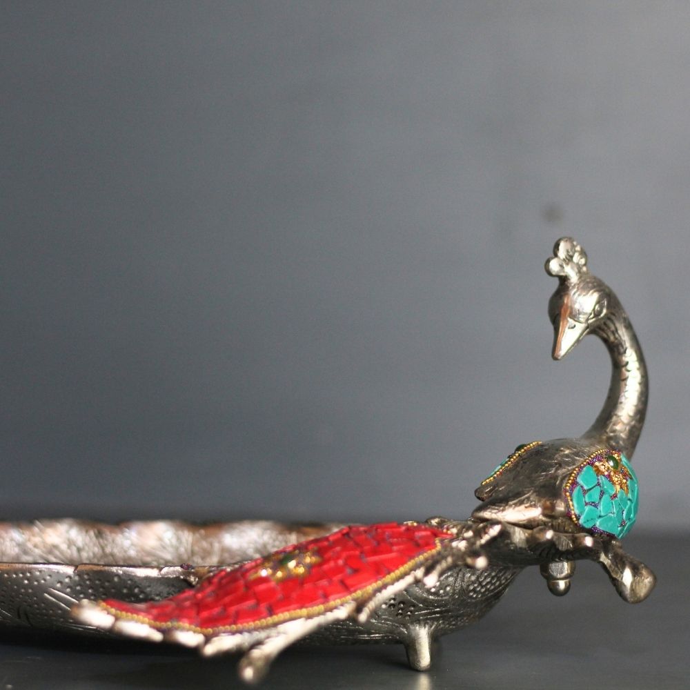 Metal Stone Peacock Plate - 5