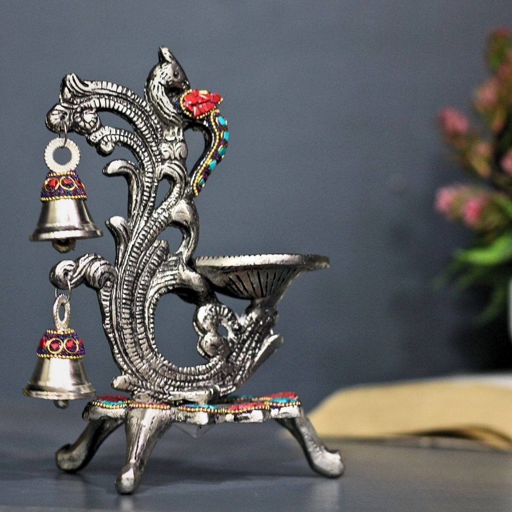 Metal Stone Double Ghanti Diya