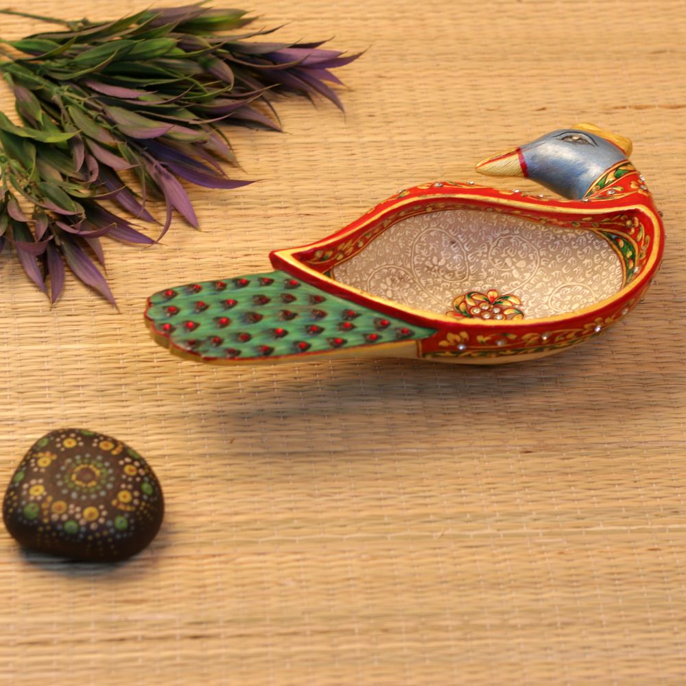 MARBLE PEACOCK BOWL 12