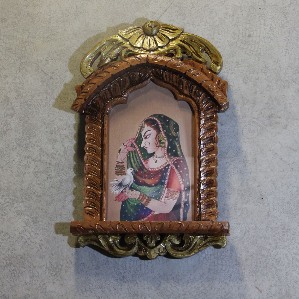Wooden Jharokha With Painting 16''