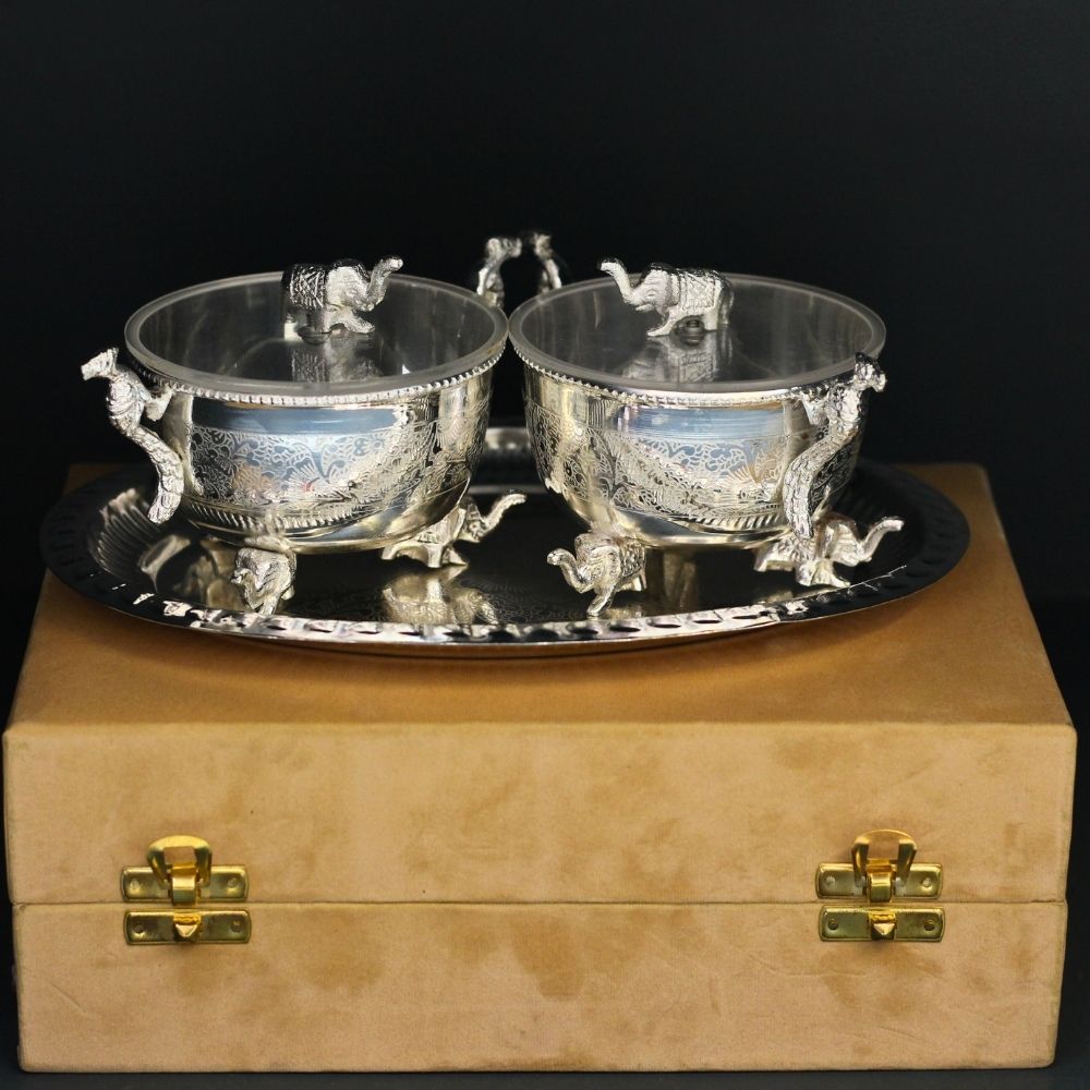 2pc Brass Elephant/Peacock Bowl Set - 4