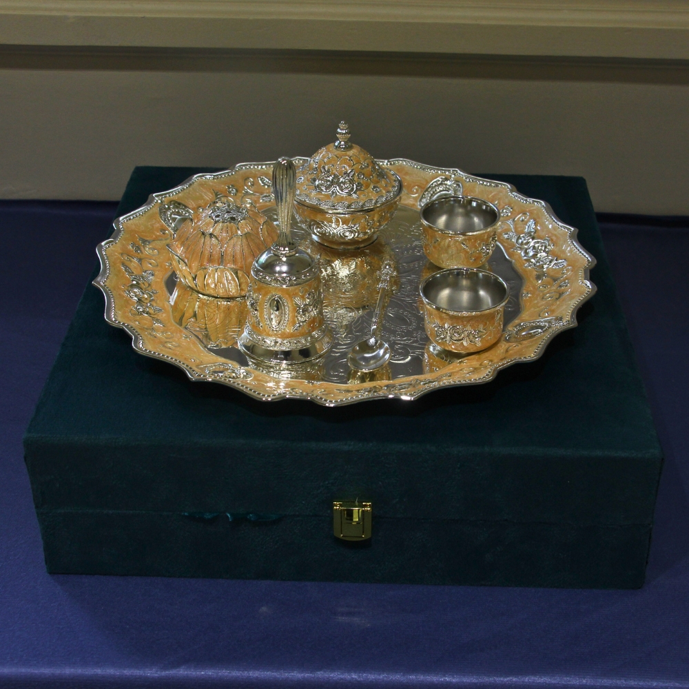 German Silver Pooja Thali S/7 W/b - 5