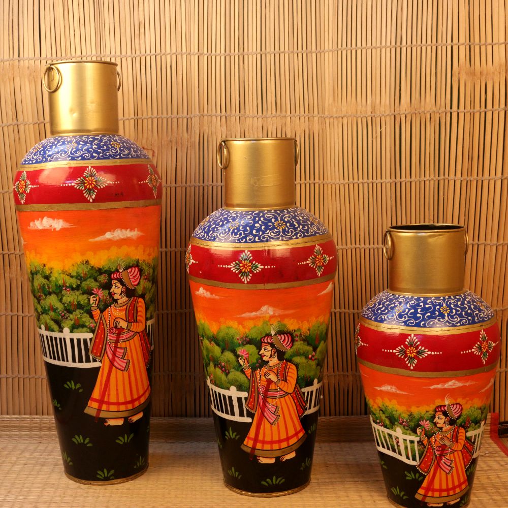 IRON RAJASTHANI PRINTED POT SET OF 3