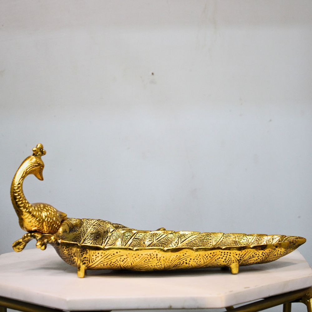 Metal Peacock Plate Golden - 4