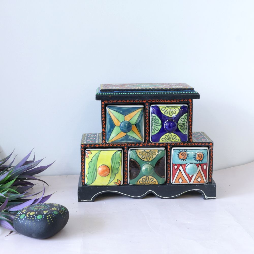 BLUE POTTERY 5 DRAWER