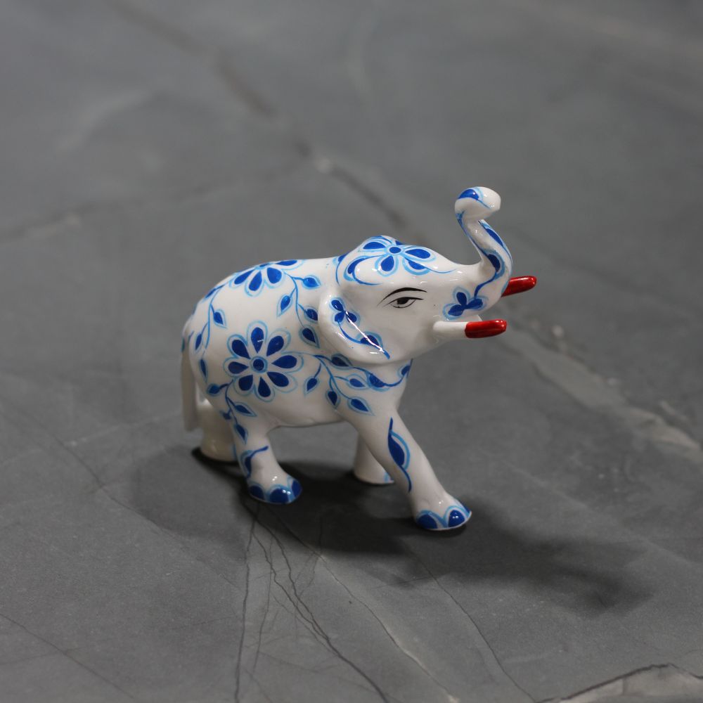 Metal Elephant Blue Pottery 4'' - 5