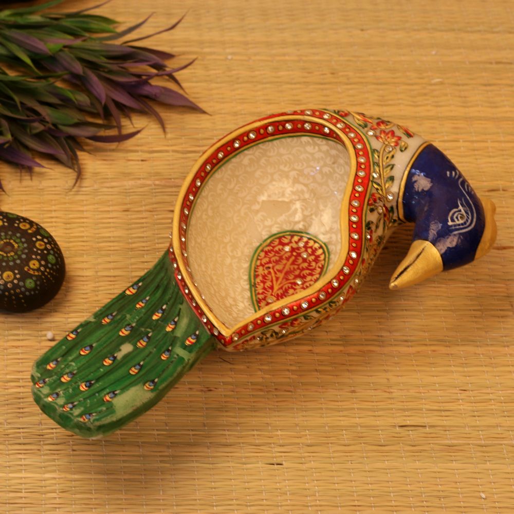 MARBLE PEACOCK BOWL 13 INCH - 4
