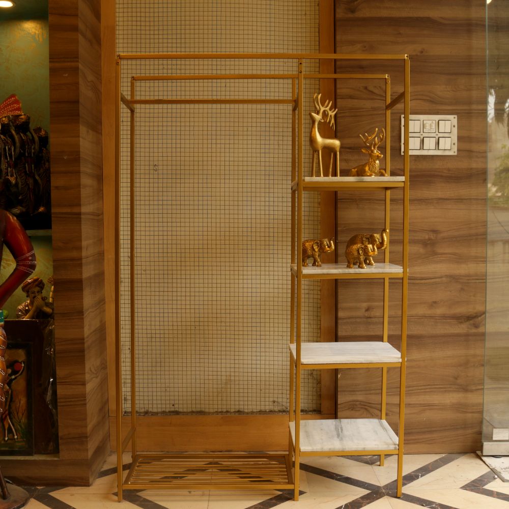METAL  RACK WITH BASKET AND MARBLE TOP