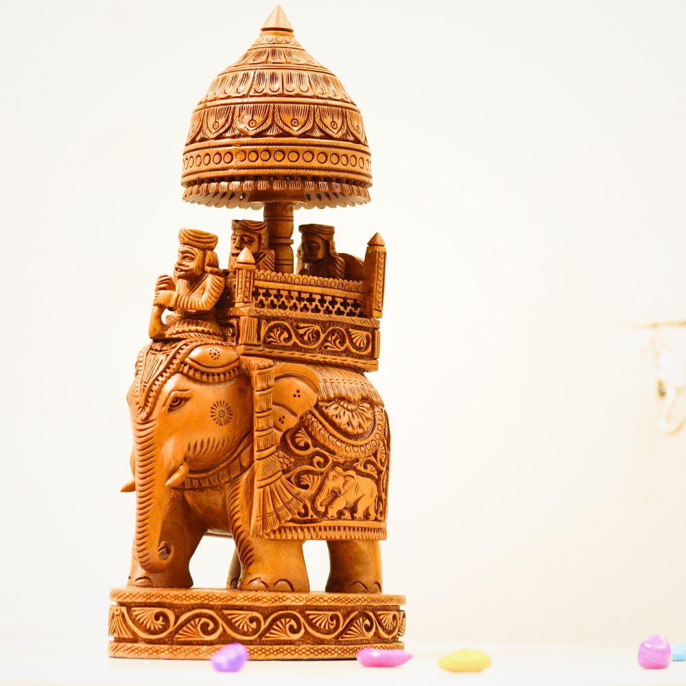 Wooden Ambabari Elephant 10'' - 5