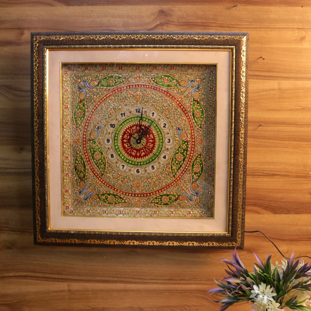 marble peacock clock frame 24x24