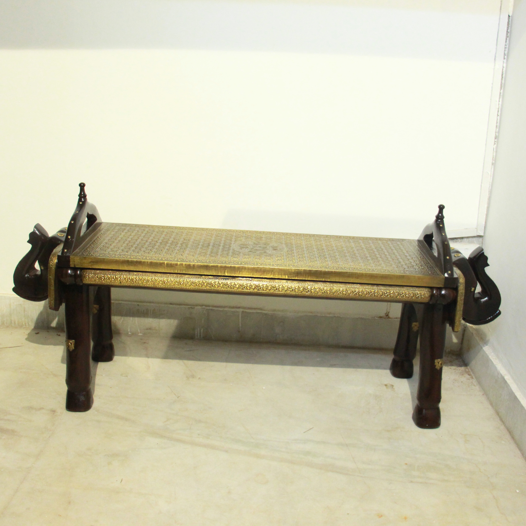 Brass Elephant Bench Big