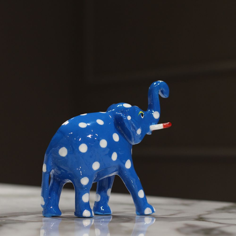 Metal Elephant Blue Pottery Painting 5'' - 5