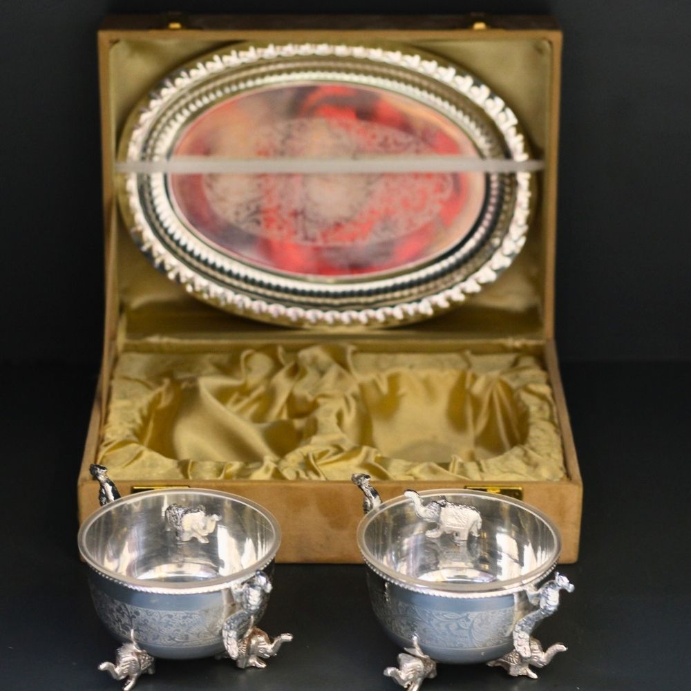2pc Brass Elephant/Peacock Bowl Set - 5