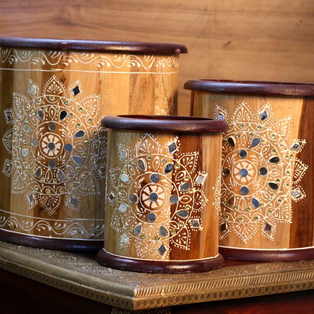 Wooden  Planter Set Of 3 Ptd - 4