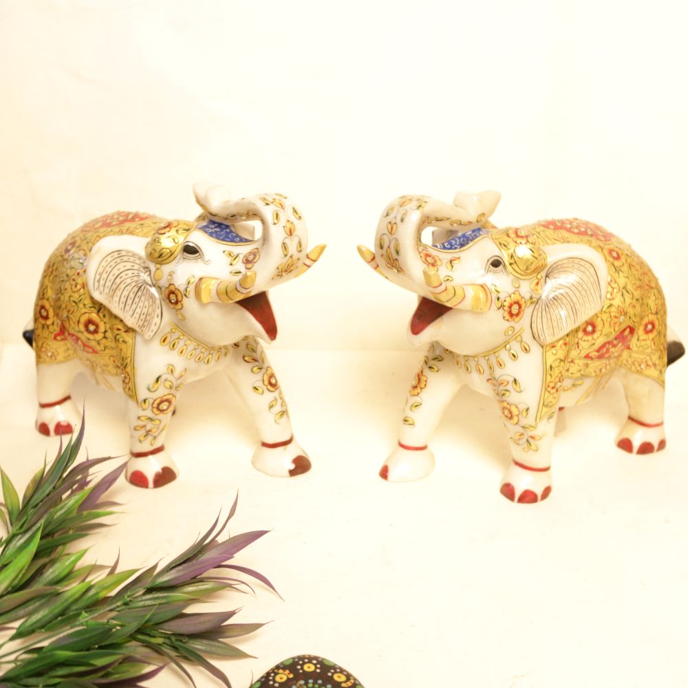 Marble Elephant Statue Pair 6''