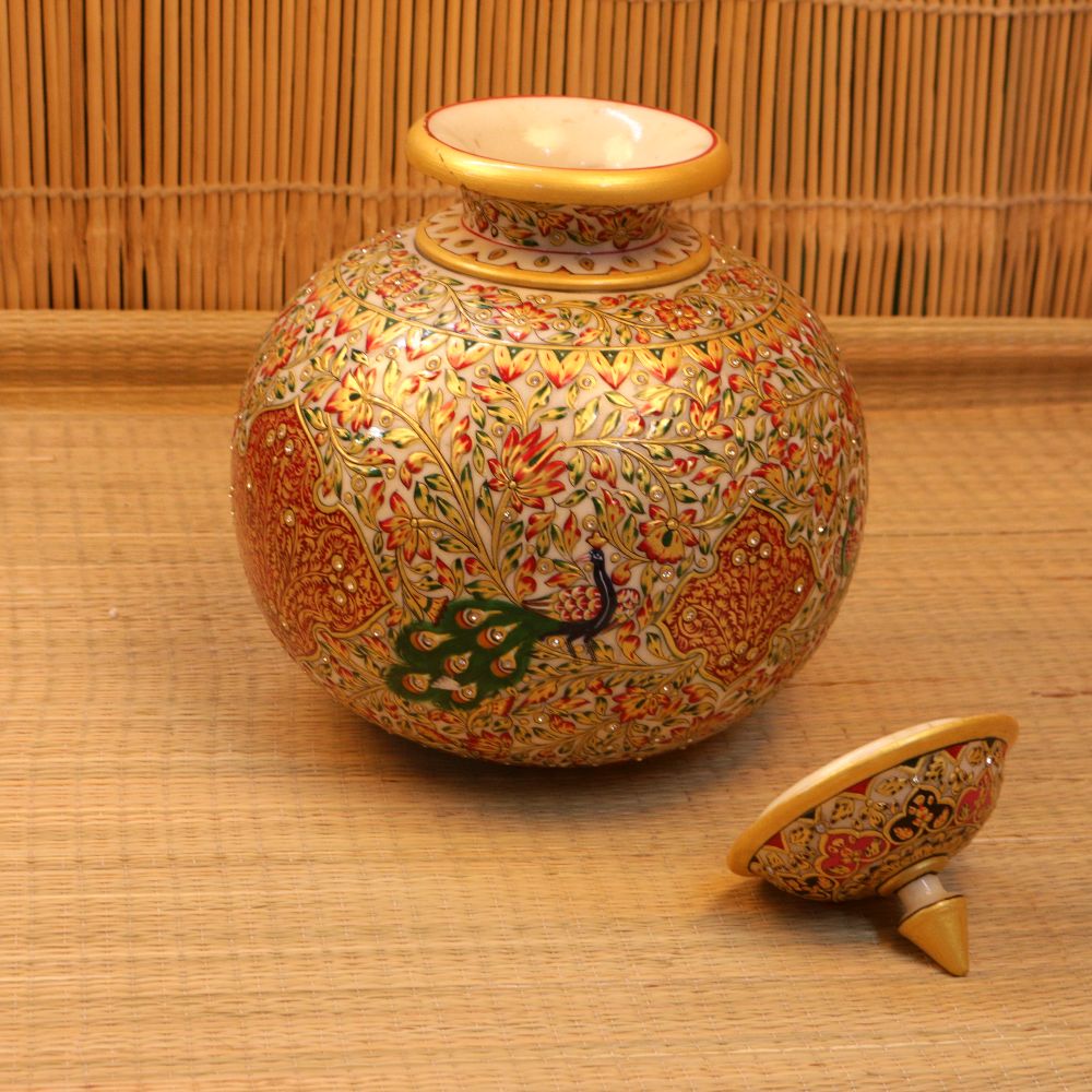 MARBLE MATKI WITH GOLDEN PAINT