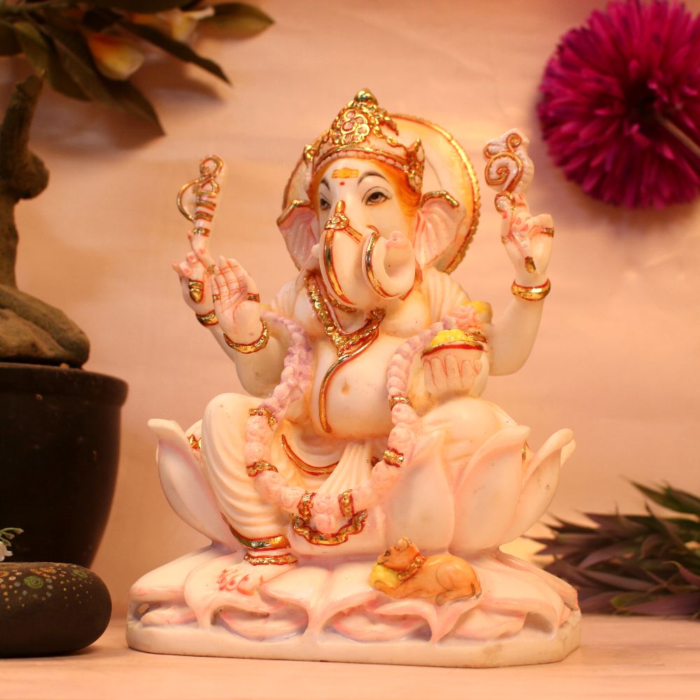 Resin White Printed Ganesh Ji 10 ''