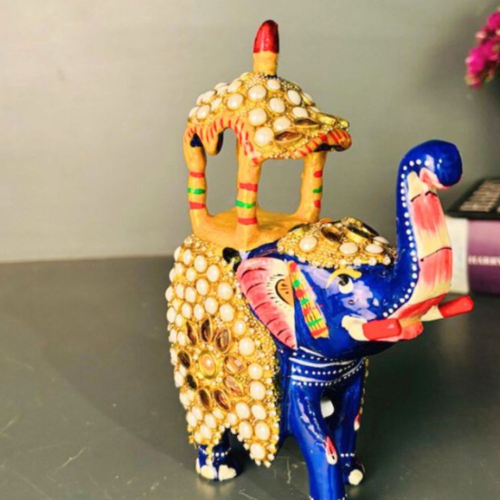Metal Stone Ambabari Elephant 6'' - 4
