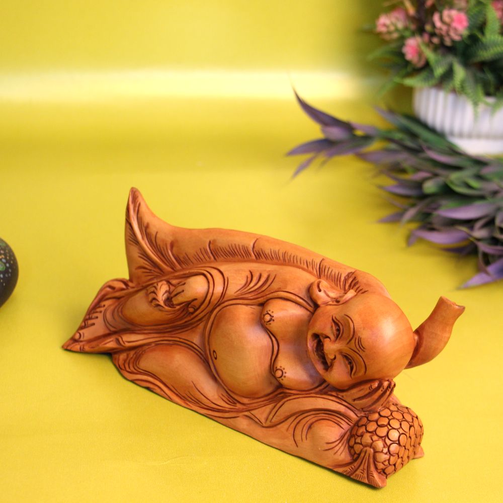 Wooden laughing Buddha - 5